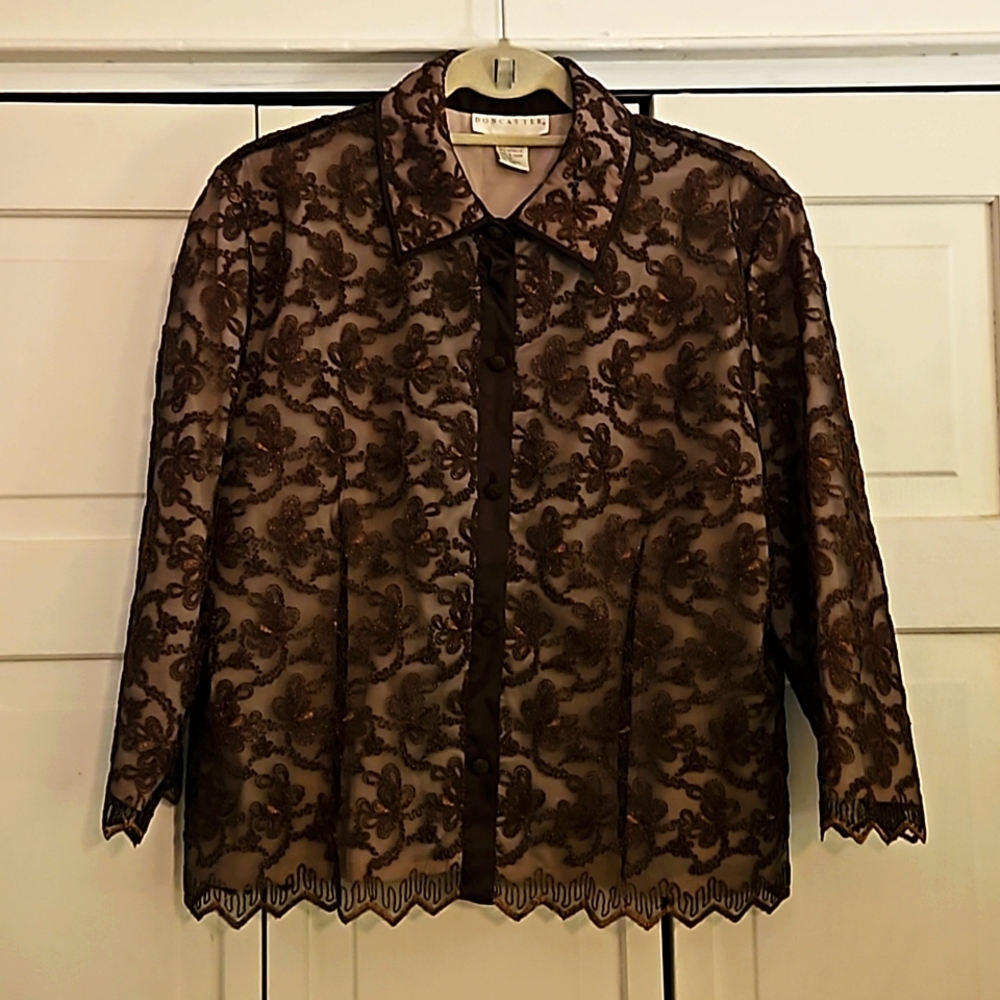 Doncaster size 16 stitched patterned collared button down dress jacket